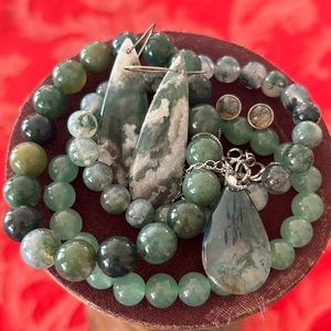 Moss agate jewelry set